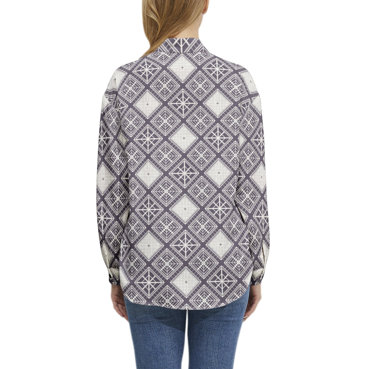 Women’s Geometric Print Button-Up Shirt – Elegant, Contemporary & Versatile