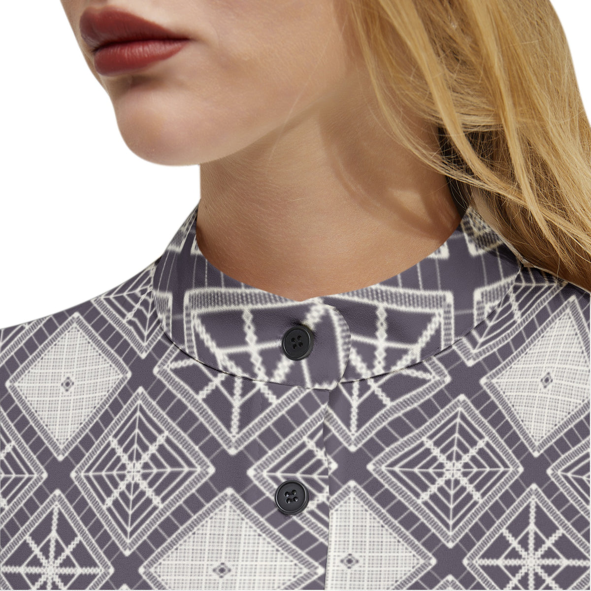 Women’s Geometric Print Button-Up Shirt – Elegant, Contemporary & Versatile