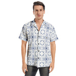 Men’s Short Sleeve Blue Geometric Print Shirt