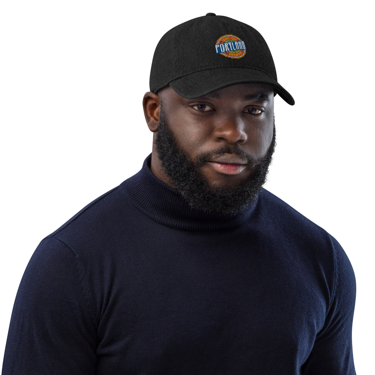 Portland Embroidered Black Dad Cap
