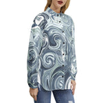 Women's Blue Swirl Print Button-Up Shirt – Bold & Fashion-Forward