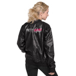 Women's Black Faux Leather Bomber Jacket – "Pretty Girl" Statement Outerwear