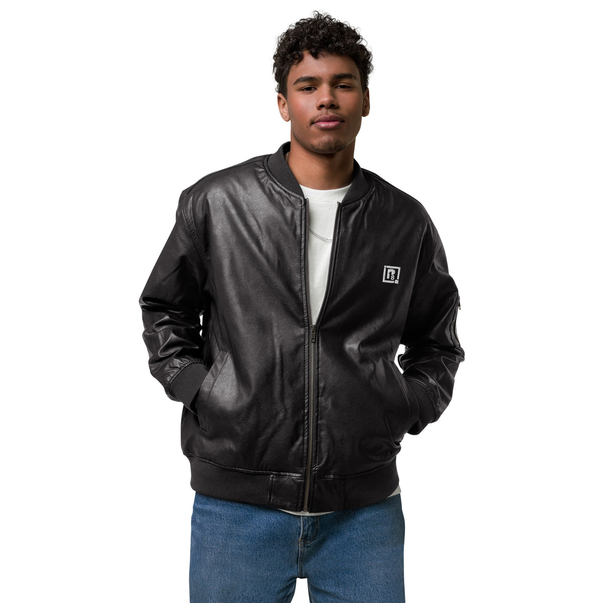 Men’s Black Faux Leather Bomber Jacket – Sleek, Stylish & Durable