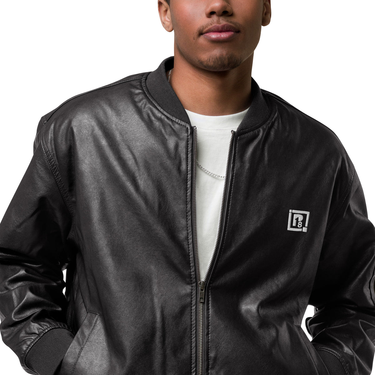 Men’s Black Faux Leather Bomber Jacket – Sleek, Stylish & Durable