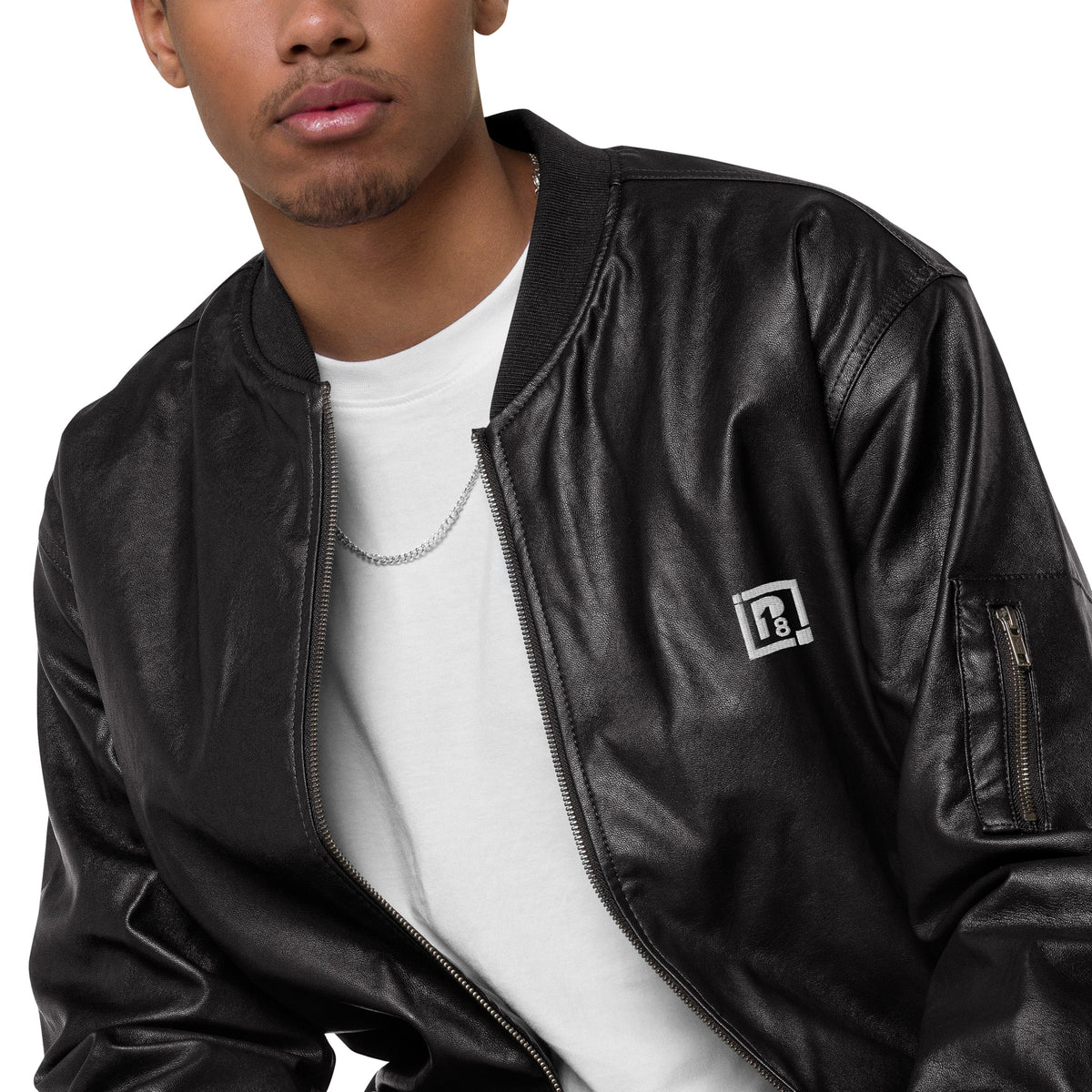 Men’s Black Faux Leather Bomber Jacket – Sleek, Stylish & Durable
