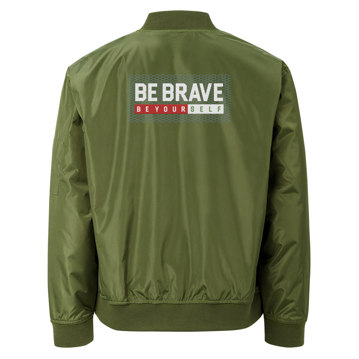 Men’s Olive Green Bomber Jacket – "Be Brave, Be Yourself"