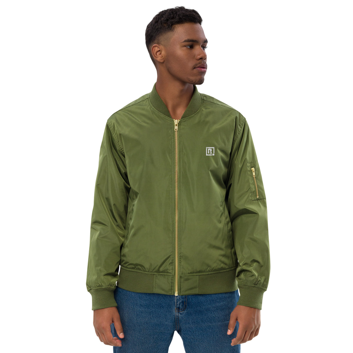 Men’s Olive Green Bomber Jacket – "Be Brave, Be Yourself"