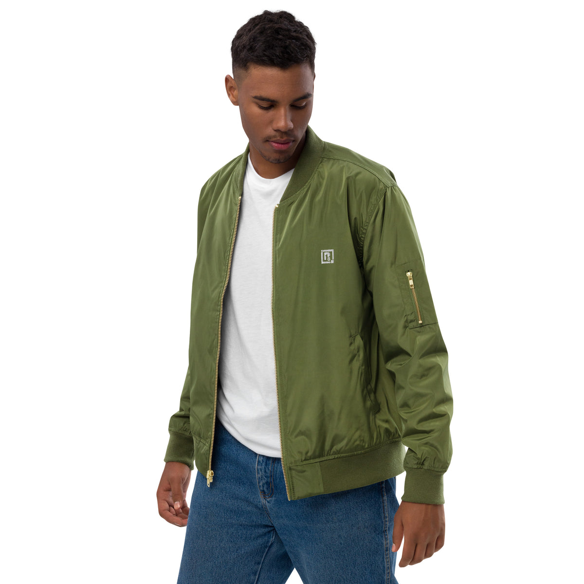Men’s Olive Green Bomber Jacket – "Be Brave, Be Yourself"