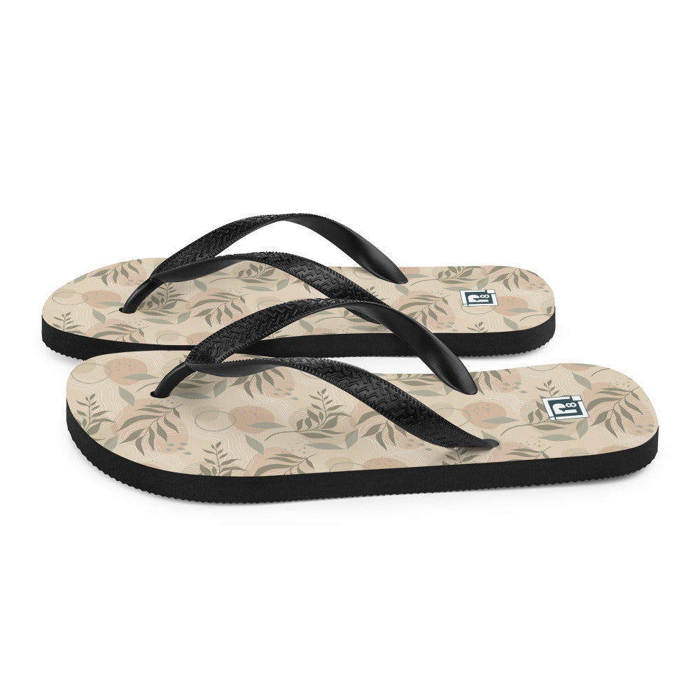 Women's Earth-Tone Leaf Print Flip Flops