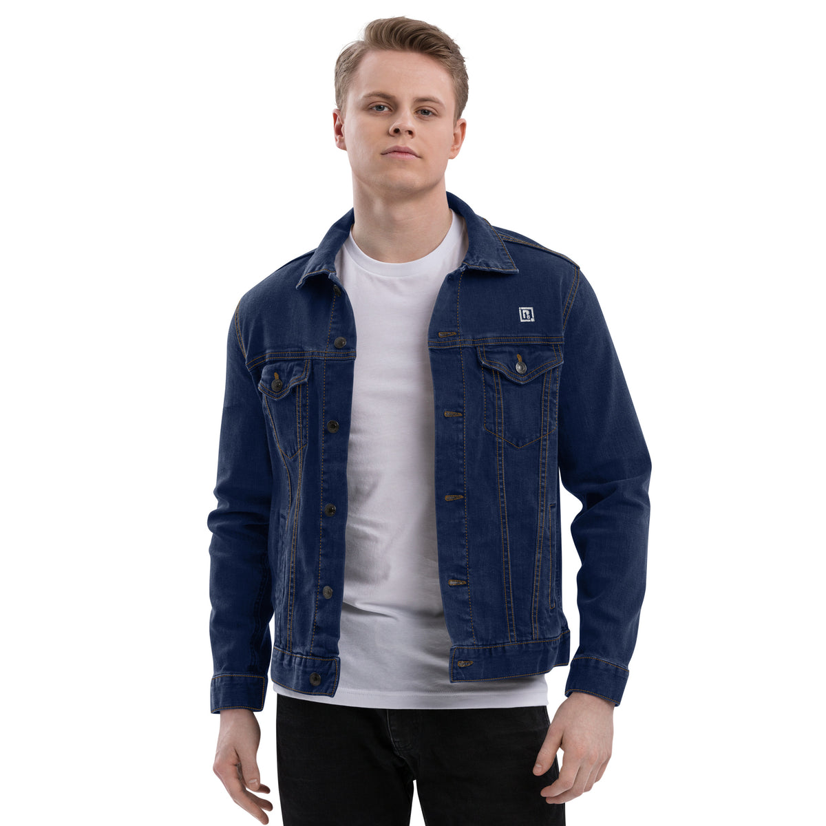 Men's Unisex Solid Dark Blue Denim Jacket