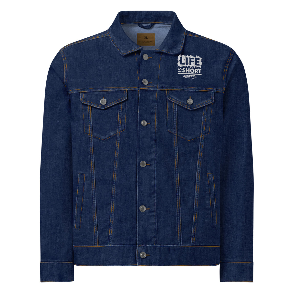 Women's Dark Blue Denim Jacket – ""Life is Short"" Casual Streetwear
