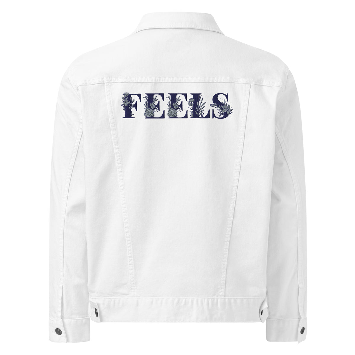 Women's White Denim Jacket – "FEELS" Graphic Print Streetwear Edition