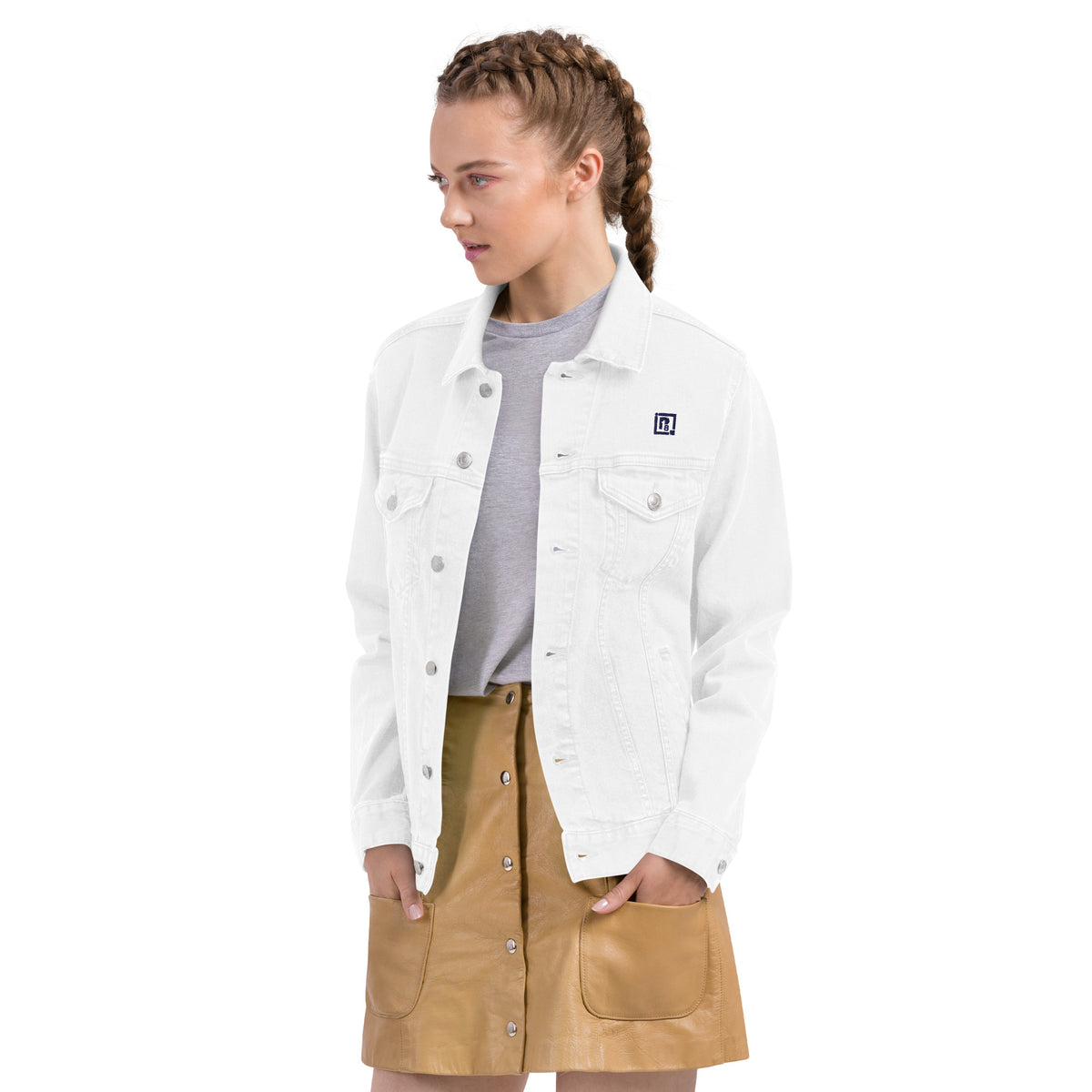 Women's White Denim Jacket – "FEELS" Graphic Print Streetwear Edition