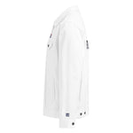 Men’s White Denim Jacket – ""Focus"" Embroidered Statement Piece