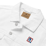 Men’s White Denim Jacket – ""Focus"" Embroidered Statement Piece