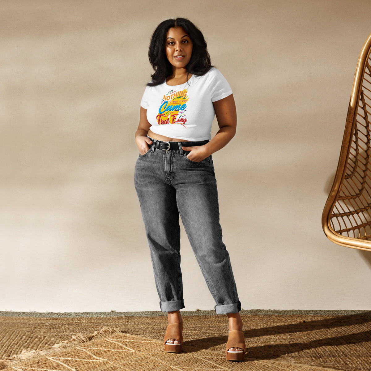 Women's "Nothing Came That Easy" Graphic Crop T-Shirt