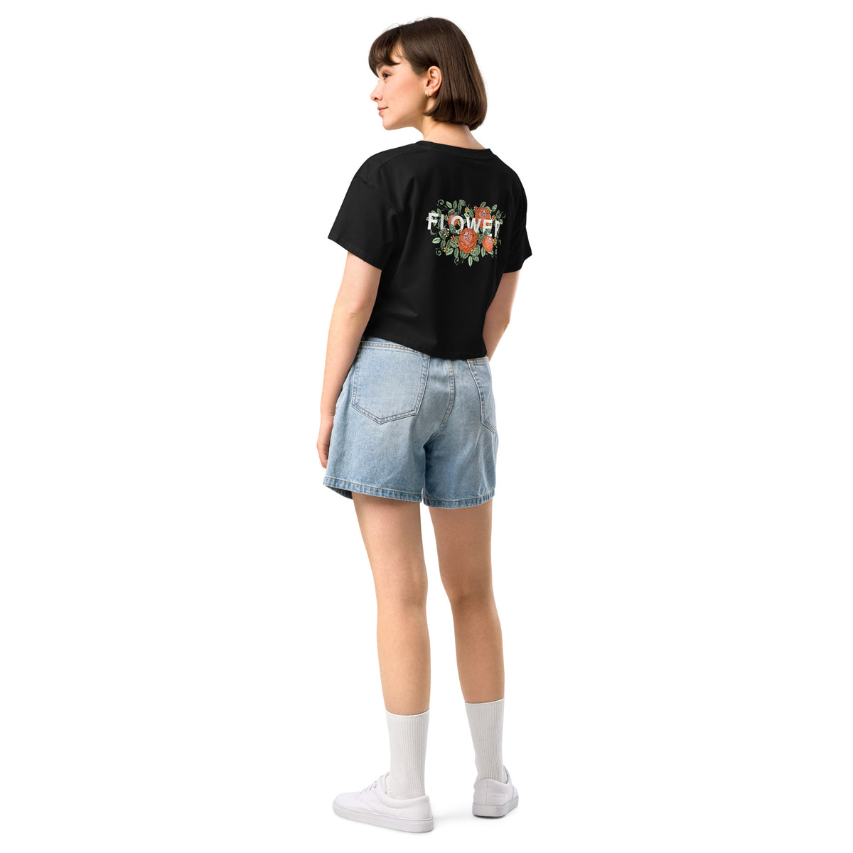 Women's Black Floral Graphic Crop T-Shirt