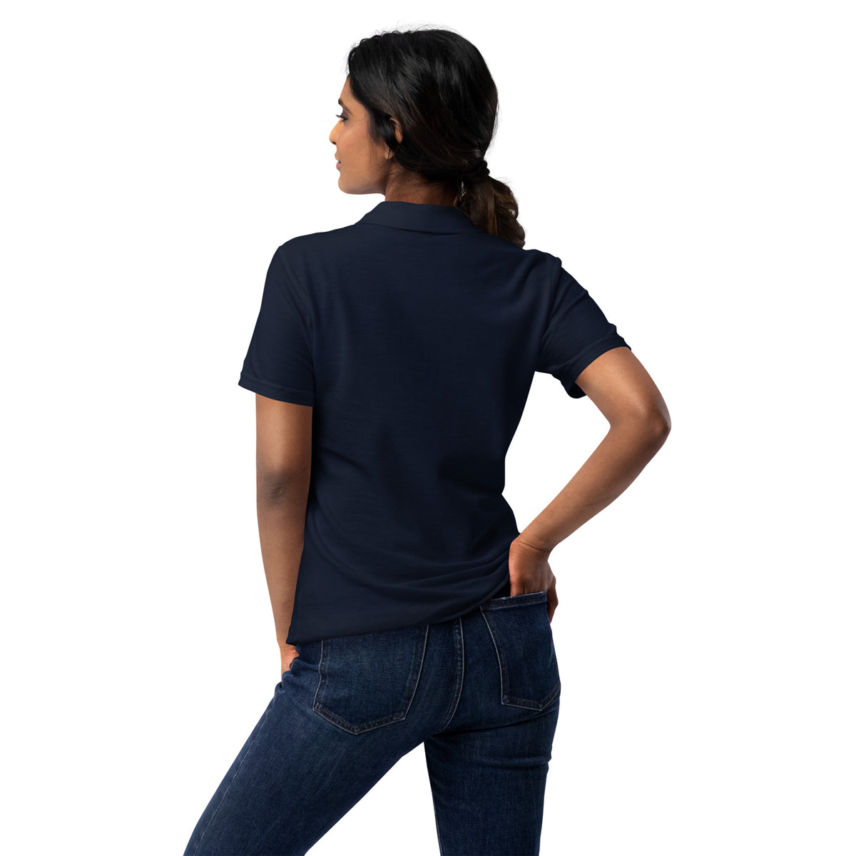 Women’s Navy Blue "Let’s Go Surfing" Embroidered Polo T-Shirt