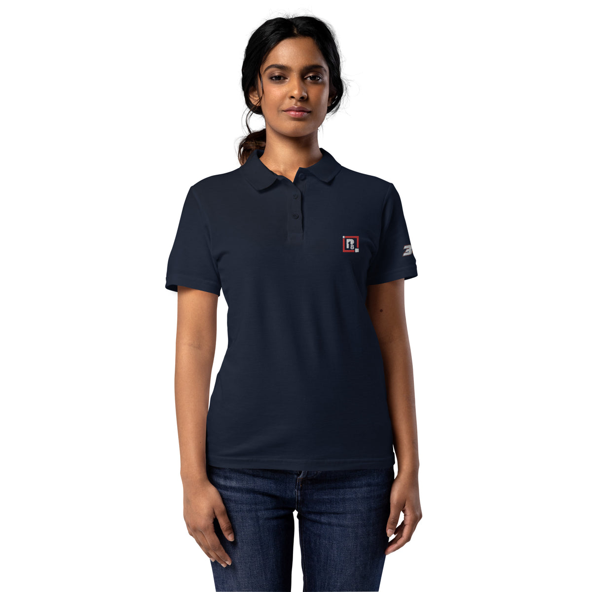 Women’s Navy Blue Embroidered Polo T-Shirt