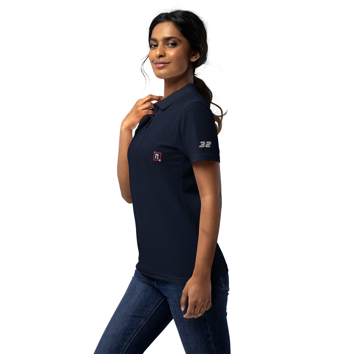 Women’s Navy Blue Embroidered Polo T-Shirt