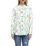 Women's White Geometric Striped Button-Up Shirt