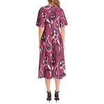 Short Sleeve Waist Folding Midi Dress