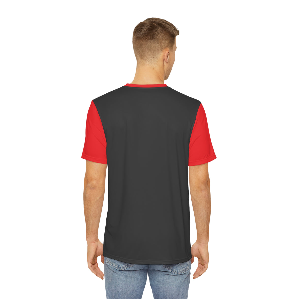 Men's Black and Red Graphic Printed Round Coller T-Shirt