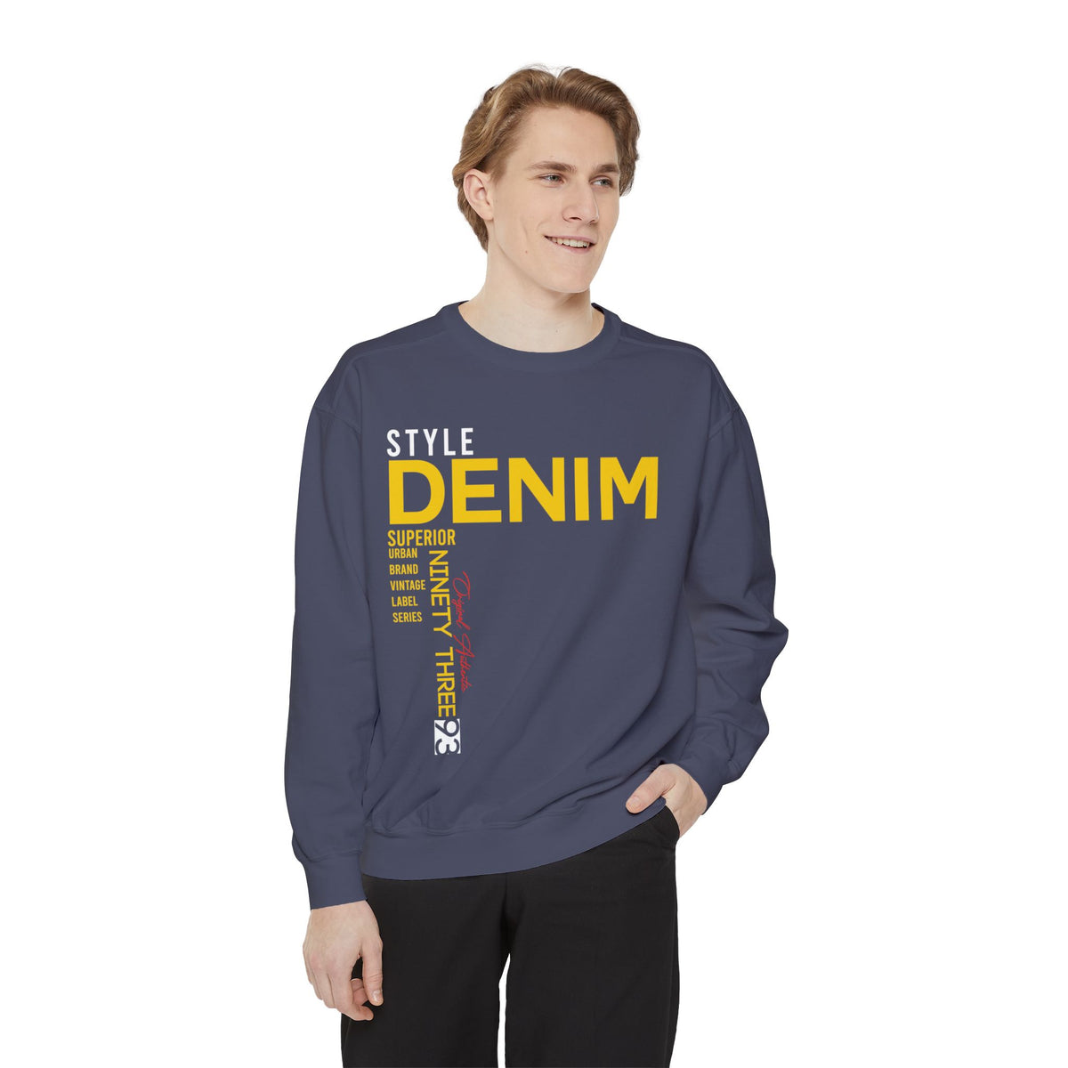 Men's Navy Blue Denim Style Printed Sweatshirt