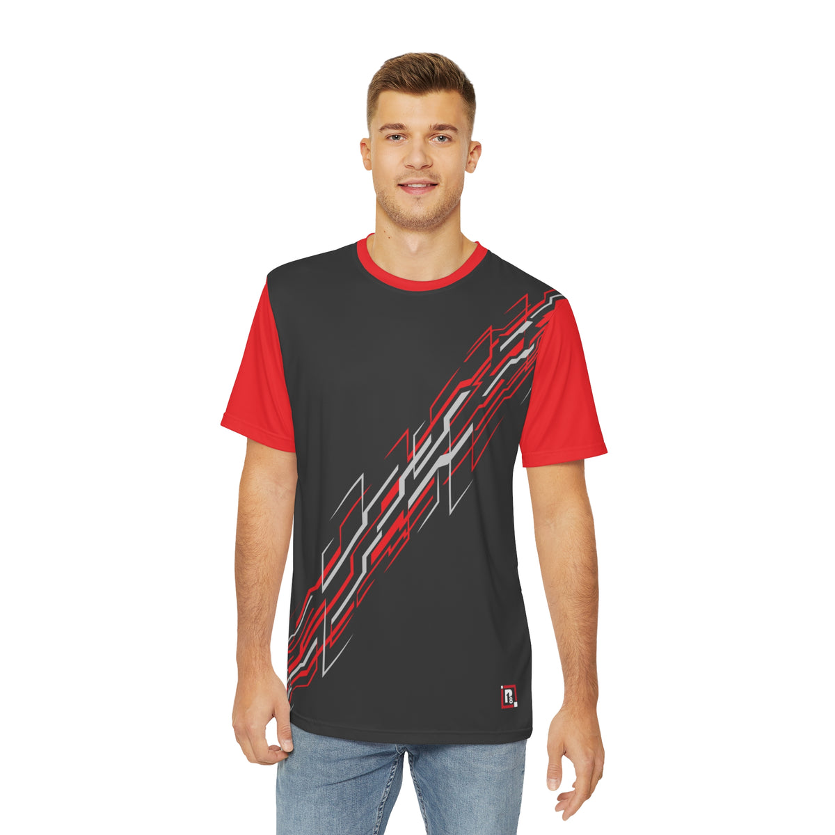 Men's Black and Red Graphic Printed Round Coller T-Shirt