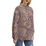 Women's Earth-Toned Abstract Print Button-Up Shirt – Modern & Chic