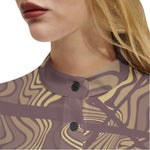 Women's Earth-Toned Abstract Print Button-Up Shirt – Modern & Chic