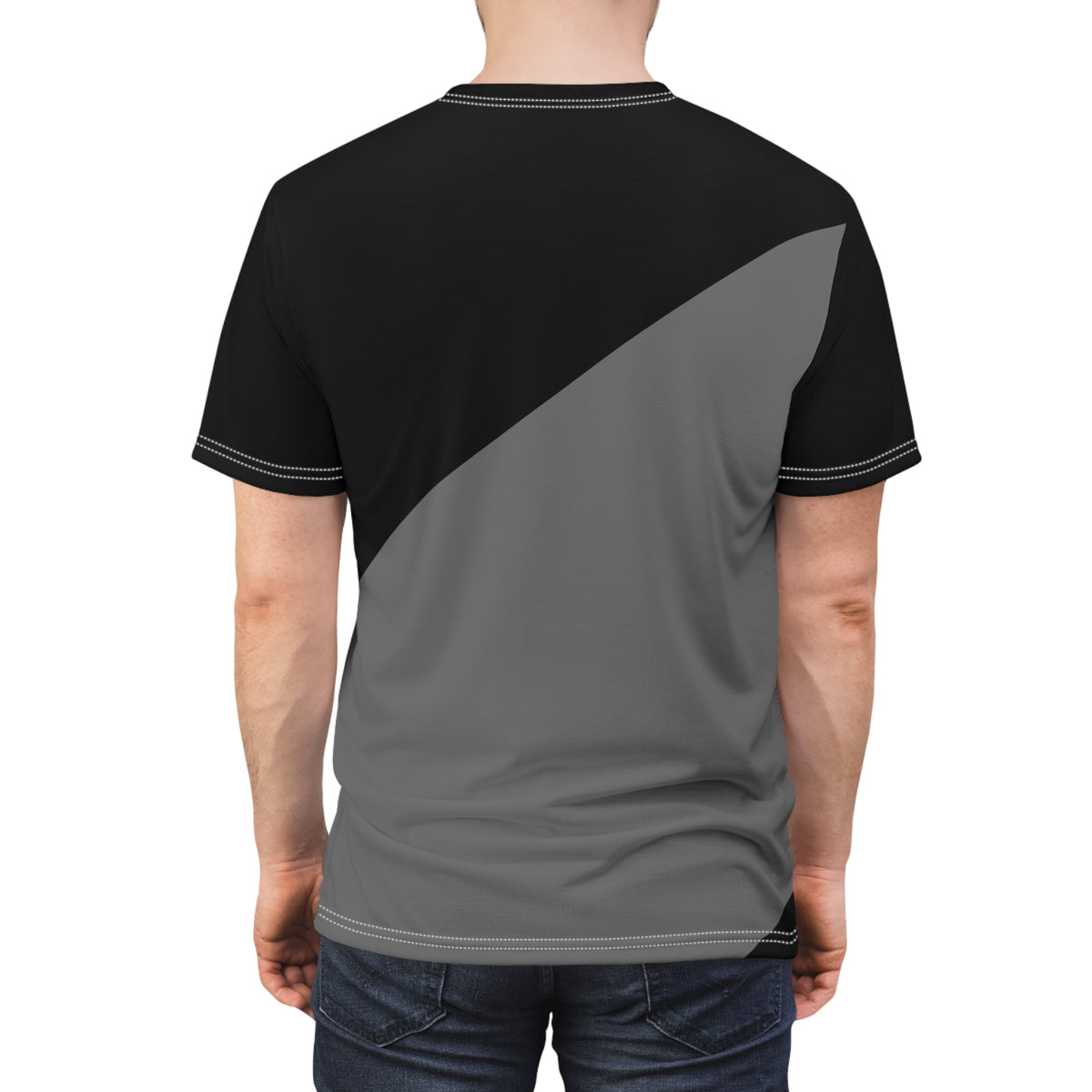 Black & Grey Diagonal Color Block Round Neck Half Sleeve Cotton T-Shirt