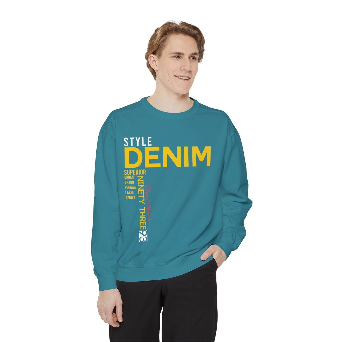 Men's Navy Blue Denim Style Printed Sweatshirt