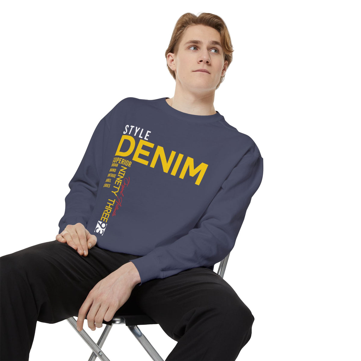 Men's Navy Blue Denim Style Printed Sweatshirt