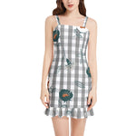 Women’s Strappy Mini Dress – Grey Gingham Bloom Edition by Progressive18