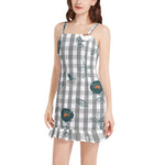 Women’s Strappy Mini Dress – Grey Gingham Bloom Edition by Progressive18