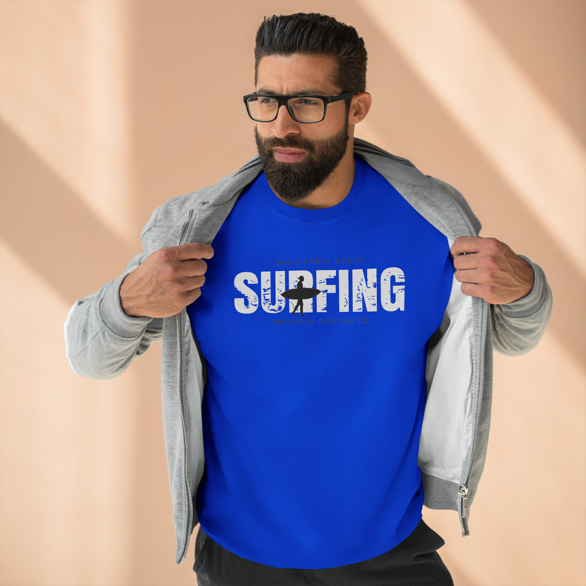 Men's Royal Blue Surfing Crewneck Sweatshirt for Men