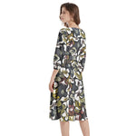 Boat Neck Belted Flared Dress