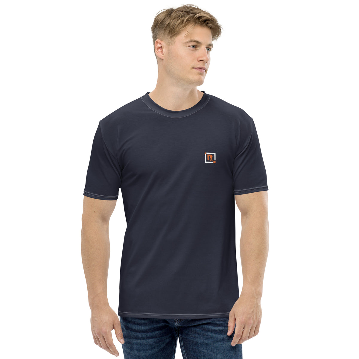 Navy Blue Athletic Crew-Neck Pure Cotton T-Shirt for Men