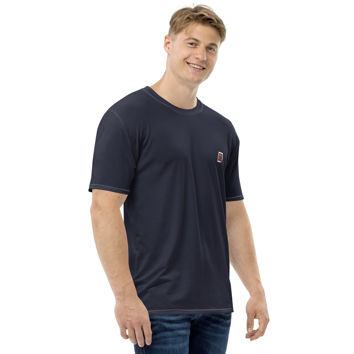 Navy Blue Athletic Crew-Neck Pure Cotton T-Shirt for Men