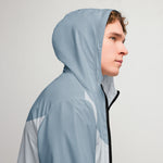 Men’s Blue & Gray Colorblock Hooded Windbreaker