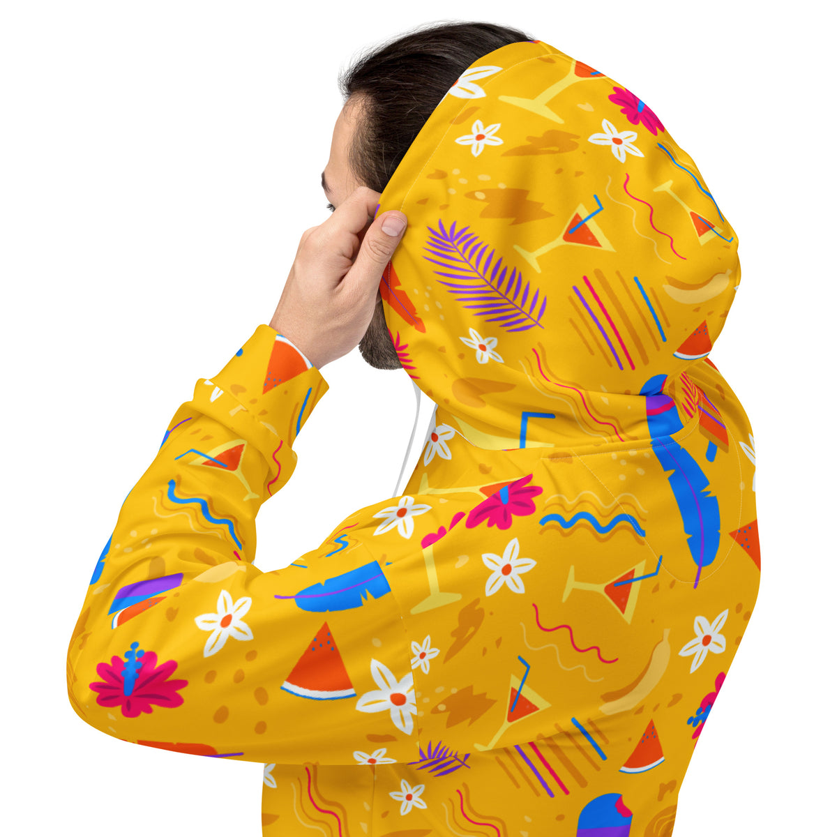 Men's Full Sleeve Pullover Printed Cotton Hoodie (Yellow)