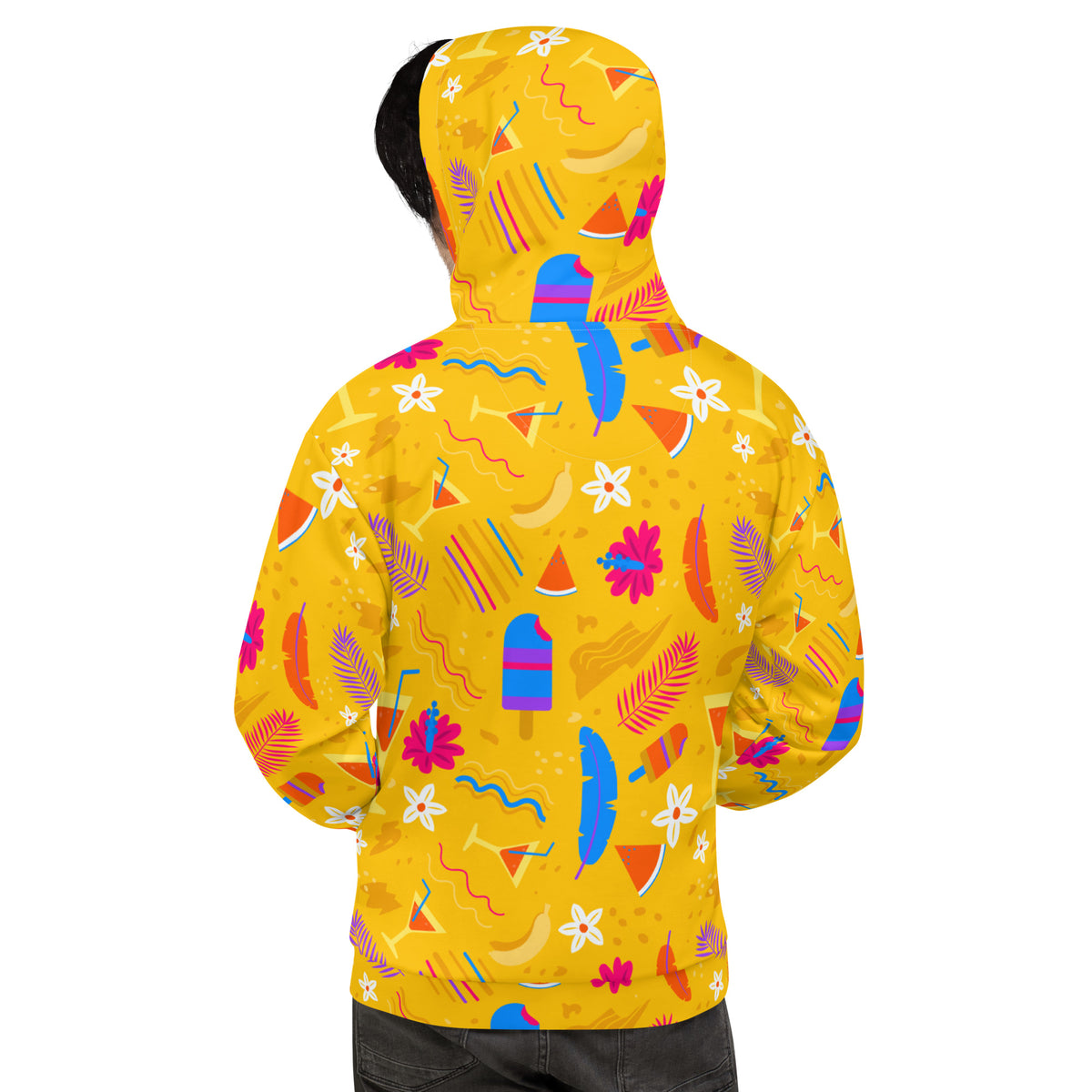 Men's Full Sleeve Pullover Printed Cotton Hoodie (Yellow)