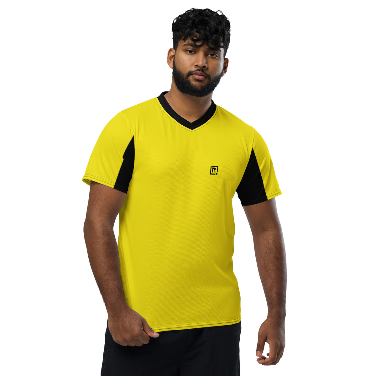 Men's Yellow and Black V-Neck Sports T-Shirt