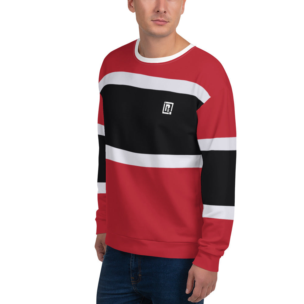 Men's Red and Black Striped Round Neck Sweatshirt