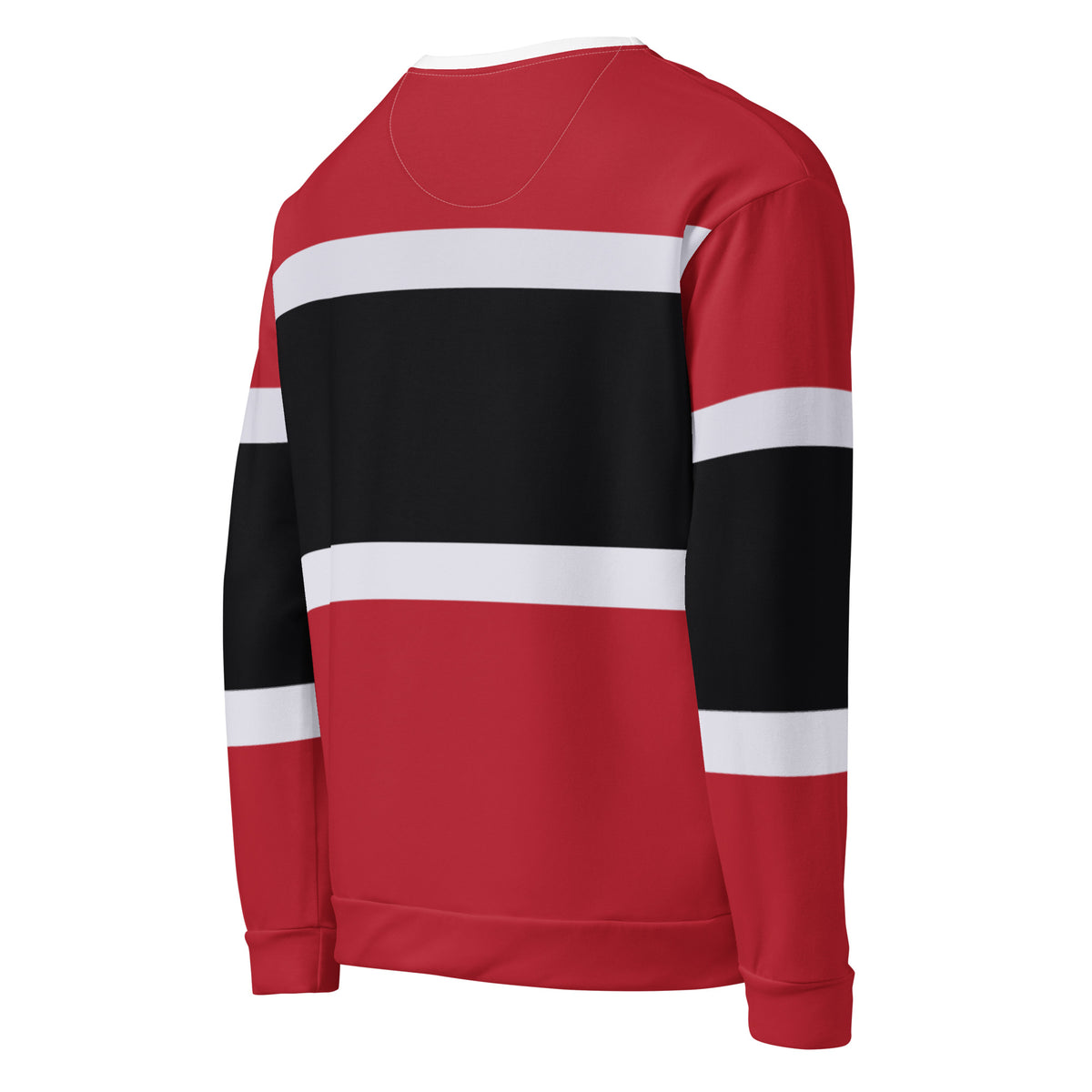 Men's Red and Black Striped Round Neck Sweatshirt