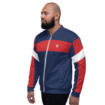Men's Multicolor Print Bomber Jacket (Navy/Red/White)