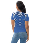 Women’s Blue Geometric Performance T-Shirt – Stylish, Breathable & Sporty