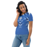 Women’s Blue Geometric Performance T-Shirt – Stylish, Breathable & Sporty