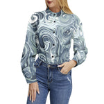 Women's Blue Swirl Print Button-Up Shirt – Bold & Fashion-Forward